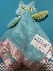 Douglas Aqua OWL Lil Snugglers Security Blanket Lovey plush Baby Blankie toys
