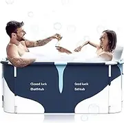 LIODUX 140CM Extra Large Portable Foldable Bathtub with Cover for Adult, Family SPA Soaking Tub for Small Bathroom, Thicken Multiple Layer Bathtub with Lid for Shower Stall (Milk Style)