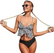 [WDHYH] Women's Two-Piece Swimsuit， Bareback Strap Bikini Flounce Edge Split Swimsuit