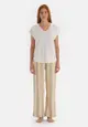 Off White Tshirt & Pants, V-Neck, Regular Fit, Long Leg, Short Sleeve Sleepwear for Women