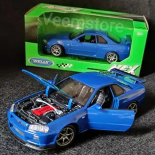 Welly 壓鑄 1:24 Nissan Skyline GT-R R34 Vspec Nur II Bayside 藍