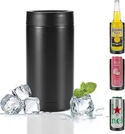 Beer Can Cooler, 16oz Stainless Steel Double Wall Insulated Can Cooler, Beer Bottle Holder, Bottle or Tumbler for Slim Beer & Hard Seltzer Cans, Gifts for Beer Lovers (Black)