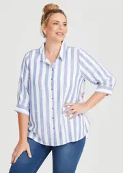 [Virtuelle] Taking Shape Linen Blend Aztec Stripe Shirt Size 12 in Stripe - Plus Size Women's Clothing Stripe