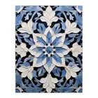Blue Arabesque Flower Design Ornate Symmetrical Pattern Wall Art Poster Print