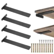 4 Pcs Shelf Brackets, 12" Long 3/16" Thick Shelving Brackets with 44 Lbs, Black