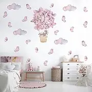 Dayker Pink Butterfly Cloud Bunny Hot Air Balloon Wall Decals, Removable Vinyl DIY Peel and Sticker Wall Stickers, for Kids Nursery Toddler Bedroom Kindergarten Art Decorations