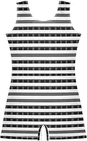 [ODAWA] Black White Stripes Girl Leotard Gymnastics Kids Tumbling Unitard Leotards for Toddler 2-10T