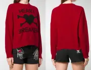 Valentino Red Heart Breaker Cropped Distressed Wool Cashmere Jumper Pullover S