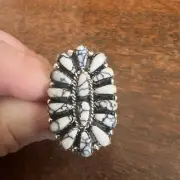 Navajo Cluster Ring White Buffalo Turquoise Size 8 Native American Womens Zuni C