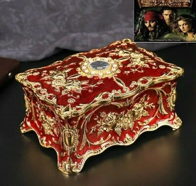 SANKYO RED TIN ALLOY RECTANGLE MUSIC BOX ♫ PIRATE OF CARIBBEAN DAVY JONES ♫