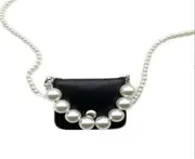 B25 Black Imitation Pearl Handbag One Shoulder Mini Diagonal Chain Bag Women