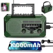 10000mAh Emergency Hand Crank Radio with LED Flashlight AM/FM NOAA Portable W...