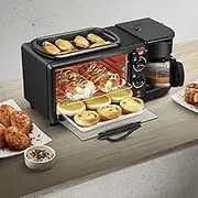 Breakfast Machine Multi Function Family Electric Toaster Machine 3-in-1 Breakfast Station Coffeemaker Multi Function Toaster Oven Apply to Home Kitchen Black