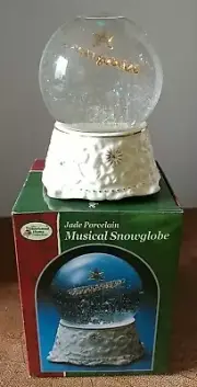 Cherished Home Collection Jade Porcelain Musical Snowglobe Plays Away In Manger