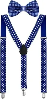 [YBVABE] Bow Tie & Suspenders Sets - Polka Dots Suspender Bow Tie Set Clip On Y Shape Adjustable Braces, 80s Suspenders Shoulder Straps for Halloween Cosplay Party