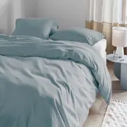 Bedding House Summer Blue Grey Seersucker Cotton Quilt Cover Set (Queen, King)