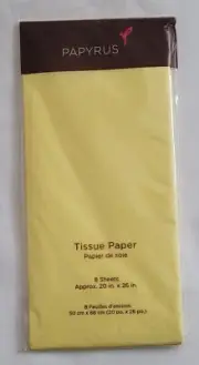PAPYRUS RARE TISSUE PAPER Solid Light Yellow 8 Sheets Any Occasion