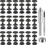72PCS Snap Fastener Kit Tool, Marine Grade Stainless Steel, Press Studs Snap Fasteners Clothing Snap Button with Material Hole Punch and Setting Tools for Bag Jeans Clothes Fabric Craft (Black+Bronze)