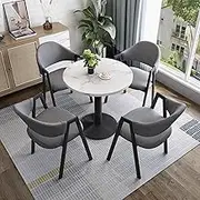 YVYKFZD Office Reception Room Club Table, Small Kitchen Dining Table Set for 4, Round Conference Table, Simple Conference Room Table and Chairs Negotiation Table Save Space(Dark gray+white pattern col
