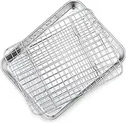 P&P CHEF Toaster Oven Pan with Rack Set, Stainless Steel Baking Pan Tray and Grid Cooling Rack for Cooking/Roasting, Dishwasher Safe & Easy to Clean, Non-toxic & Sturdy, (9 Inch, 2Pcs)