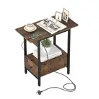 Side Table with Charging Station Narrow Bedside Table w/ Drawer End Table Walnut