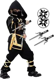 Kids Ninja Costume - Deluxe Ninja Outfit with Plastic Ninja Toys, Halloween Dress Up Ninja Costumes for Boys Girls