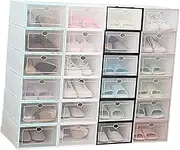 FONDOTIN 6PCS Boxes Thickened Transparent Shoe Box Organizer Plastic Shoe Container for for Closet Entryway Office Black White Male Design