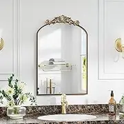 Traditional Vintage Gold Mirror, Antique Arched Mirror, Bronze Decor Wall Mirror, Large Baroque Mirror with Aluminum Frame, Ornate Mirror for Bathroom, Living Room, Fireplace,22"X30",Bronze Gold