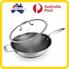 NutriChef 12" Stainless Steel Triply Wok with Glass Lid & Side Handle NEW AU