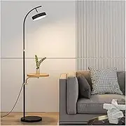 Indoor Floor Lamps Floor Lamp with Table Attached Marble Arched Floor Lamp Curved Tall Shelf Standing Lamp for Living Room, Office, 360° Rotatable Shade Standing Lamp(Natural)