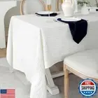 L Linen World Stripe Linen Tablecloth, 100% French Navy Pinstripe Table Cloth