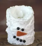 Snowman Bumpy White Moving Flame LED Battery Pillar Candle W/ Timer 3”Dx 5”T New