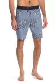 Brixton Men's 34 Board Shorts Grey Blue Tropical Barge Trunk Boardie NWT