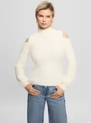 GUESS Women's Beige Fuzzy Takara Knit Top Size: Medium, Polyamide