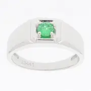Sterling Silver Lab Emerald Men's Ring Male