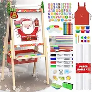 Joyooss Art Easel for Kids Easel for Toddlers, Adjustable Standing Wooden Toddler Easels Kids Board Whiteboard & Chalk Board Dry Erase Board, Art Easel for Kids Age 4-8 9-12 Drawing Easels Christmas