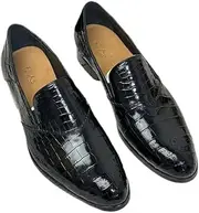 [Generic] Authentic Exotic Crocodile Skin Business Style Men Black Dress Shoes Genuine Alligator Leather Male Slip-on Brogue Dress Loafers, Black, 8