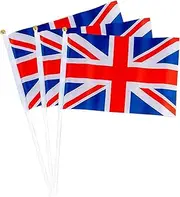 Trimming Shop Union Jack Hand Wave Flag 10pcs, Small British UK Flag Handheld Mini Britain Flag on Stick England National Stick Flags for King Charles III Coronation Royal Events BBQ Party Decoration