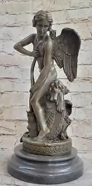Ipos Fallen Angel w/ Lion's Head Bronze Metal Statue Sculpture Handmade Decor