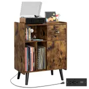 Albums Storage Turntable Cabinet Record Player Stand Vinyl Holder w/Power Outlet