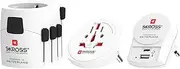 SKROSS Universal Travel Adapter Pro+ USB, 1750W/250V, 4 USB, Type A, Type C, Kid Safe, Anti-shock Protection, Bianco