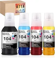 ATTA 104 Ink Bottle Replacement for Epson 104 Ecotank 104 Compatible with Epson EcoTank ET-2710 ET 2711 ET-2712 ET-2714 ET-2715 ET-2720 ET-2721 ET-2726 ET-1810 ET-4700 Printer Ink Refill Kit (B/C/Y/M)