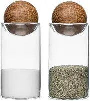 Sagaform Nature Collection Salt and Pepper Glass Salt & Pepper Shakers with Oak Stopper 4 1/2-Inch, Set of 2, Clear, 5017178