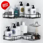 Shower Caddy Corner Shelf Matte Black, Wall Mounted with Hooks & Soap Tray