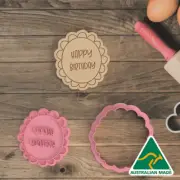 Happy Birthday Badge Cookie Cutter and Embosser Stamp