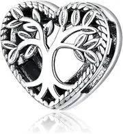 [Generic] Family Tree Of Life Love Heart Clip Charm Genuine 925 Sterling Silver Compatible With Reflexions Bracelet Reflections