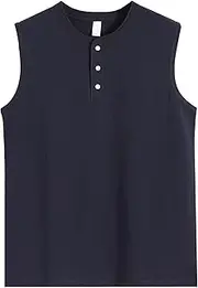 [VgueElegc] Men's Half Button Henley Tank Tops Male Casual Tank Top Henley Shirt Half Button Sleeveless Shirts for Men