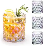 [ACASSA] Iridescent Wine Glass, Whisky Cocktail Glasses, Hobnail Drinking Glasses, Crystal Whiskey Glass, Heavy Base, Rainbow, Embossed Water Glassware, 10 oz. Set of 4