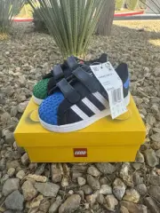 Adidas Superstar Black Lego Blue Green TD Sz 6K GY3326 Little Kids Sneakers