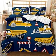 Toy Construction Vehicle Duvet Cover Single/Double/Queen/King Size Sheets Pillowcase Set Toy Car Funny Cartoon Car Childlike Creative for Kids Boy Girl Bedding 2/3/4PCS (Single-140 * 210cm-3pcs,3)
